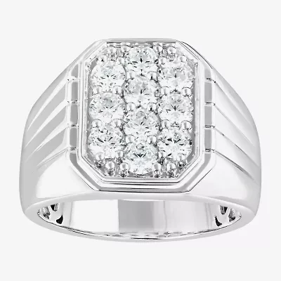 F, Si2 Mens 1 1/2 CT. T.W. Lab Grown White Diamond Sterling Silver Cluster Fashion Ring