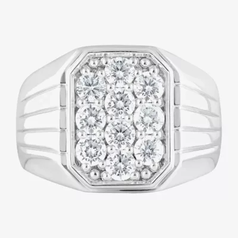 F, Si2 Mens 1 1/2 CT. T.W. Lab Grown White Diamond Sterling Silver Cluster Fashion Ring