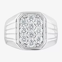 F, Si2 Mens 1 1/2 CT. T.W. Lab Grown White Diamond Sterling Silver Cluster Fashion Ring