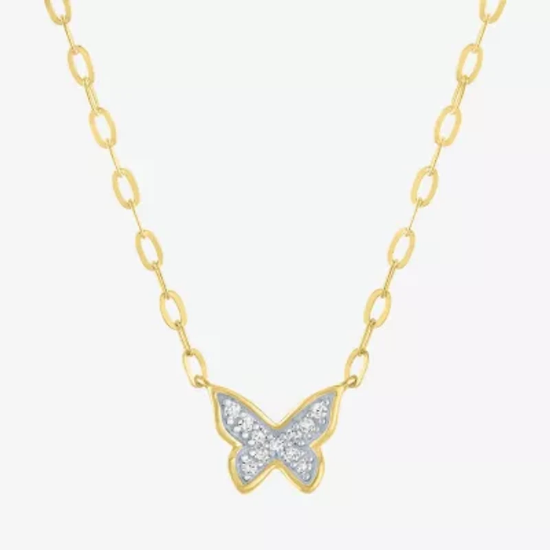 Butterfly (Gh / Si2 I1) Womens 1/10 CT. T.W. Lab Grown White Diamond 14K Gold Over Silver Butterfly 16 Inch Pendant Necklace