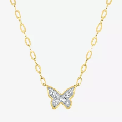 Butterfly (Gh / Si2 I1) Womens 1/10 CT. T.W. Lab Grown White Diamond 14K Gold Over Silver Butterfly 16 Inch Pendant Necklace