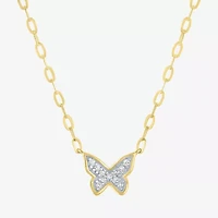 Butterfly (Gh / Si2 I1) Womens 1/10 CT. T.W. Lab Grown White Diamond 14K Gold Over Silver Butterfly 16 Inch Pendant Necklace