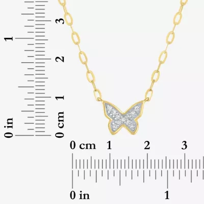 Butterfly (Gh / Si2 I1) Womens 1/10 CT. T.W. Lab Grown White Diamond 14K Gold Over Silver Butterfly 16 Inch Pendant Necklace