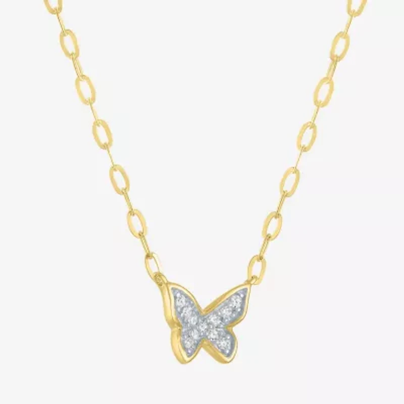 Butterfly (Gh / Si2 I1) Womens 1/10 CT. T.W. Lab Grown White Diamond 14K Gold Over Silver Butterfly 16 Inch Pendant Necklace