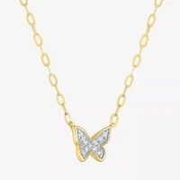 Butterfly (Gh / Si2 I1) Womens 1/10 CT. T.W. Lab Grown White Diamond 14K Gold Over Silver Butterfly 16 Inch Pendant Necklace