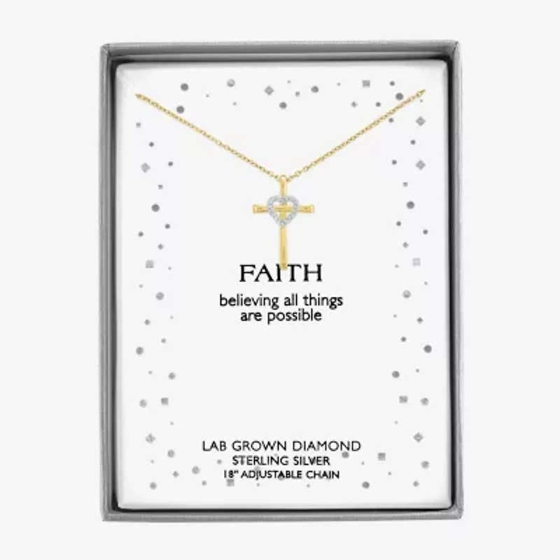 (G-H / Si2-I1) Womens Lab Grown White Diamond Accent Sterling Silver Cross Heart 16 Inch Pendant Necklace