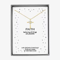 (G-H / Si2-I1) Womens Lab Grown White Diamond Accent Sterling Silver Cross Heart 16 Inch Pendant Necklace