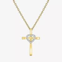 (G-H / Si2-I1) Womens Lab Grown White Diamond Accent Sterling Silver Cross Heart 16 Inch Pendant Necklace