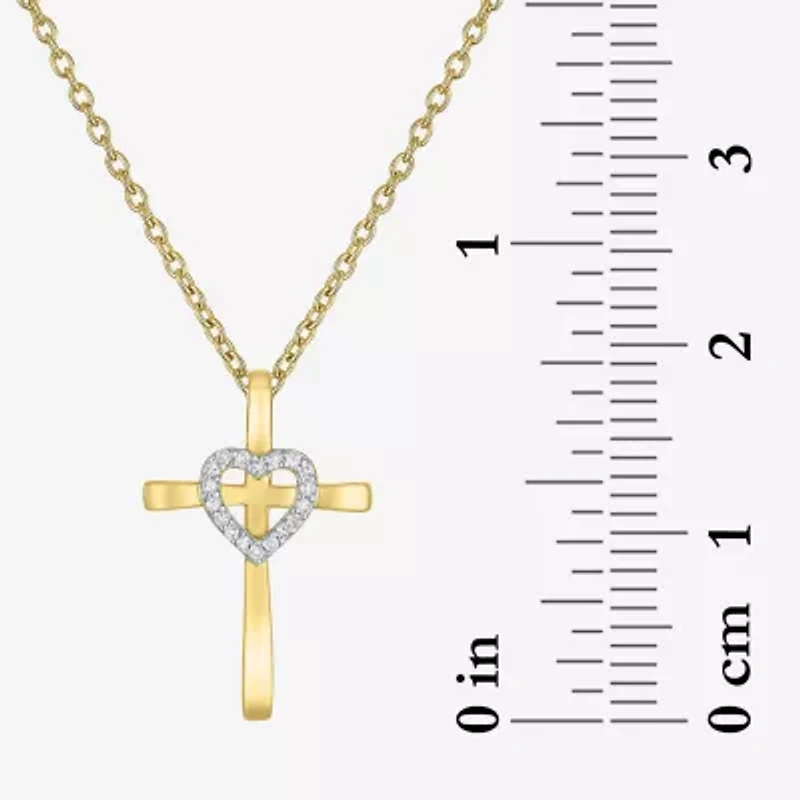 (G-H / Si2-I1) Womens Lab Grown White Diamond Accent Sterling Silver Cross Heart 16 Inch Pendant Necklace