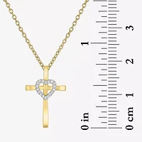 (G-H / Si2-I1) Womens Lab Grown White Diamond Accent Sterling Silver Cross Heart 16 Inch Pendant Necklace