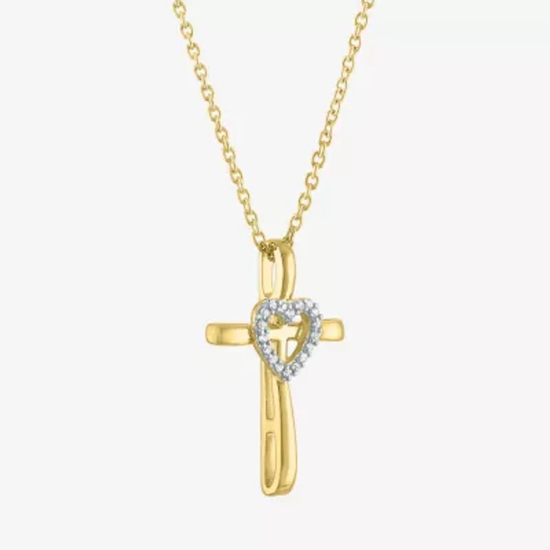 (G-H / Si2-I1) Womens Lab Grown White Diamond Accent Sterling Silver Cross Heart 16 Inch Pendant Necklace