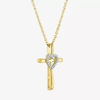 (G-H / Si2-I1) Womens Lab Grown White Diamond Accent Sterling Silver Cross Heart 16 Inch Pendant Necklace