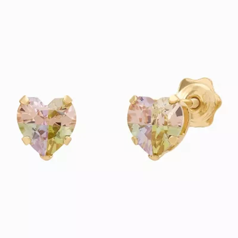Limited Quantities! Multi Color Cubic Zirconia 14K Gold 5.6mm Heart Stud Earrings