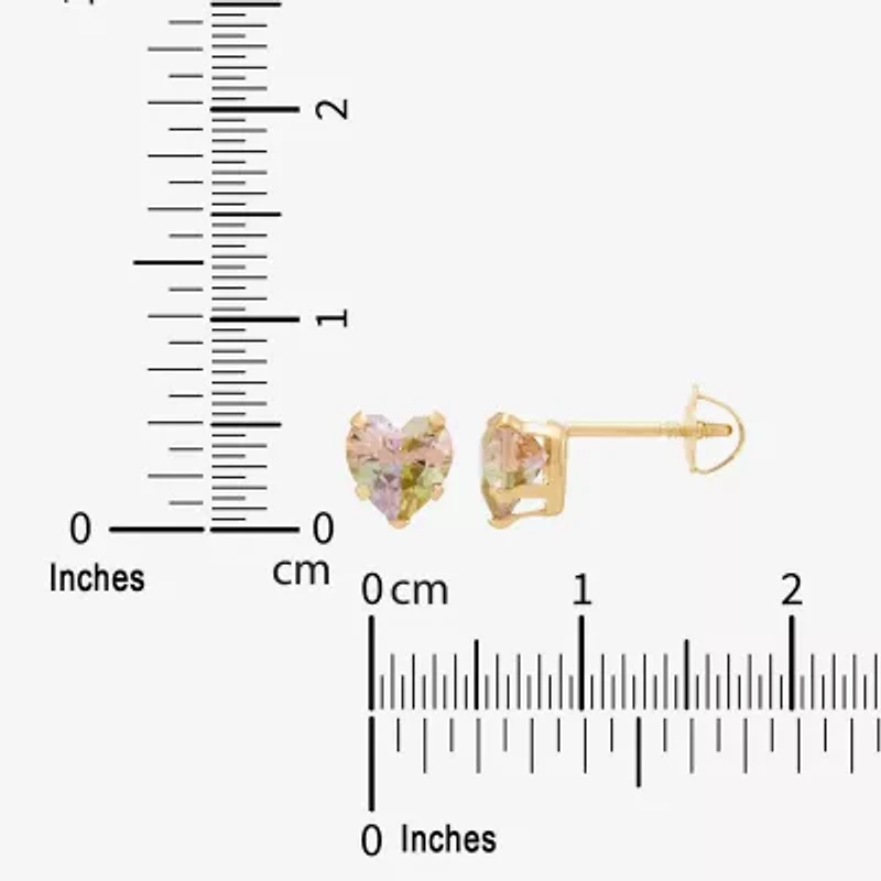 Limited Quantities! Multi Color Cubic Zirconia 14K Gold 5.6mm Heart Stud Earrings
