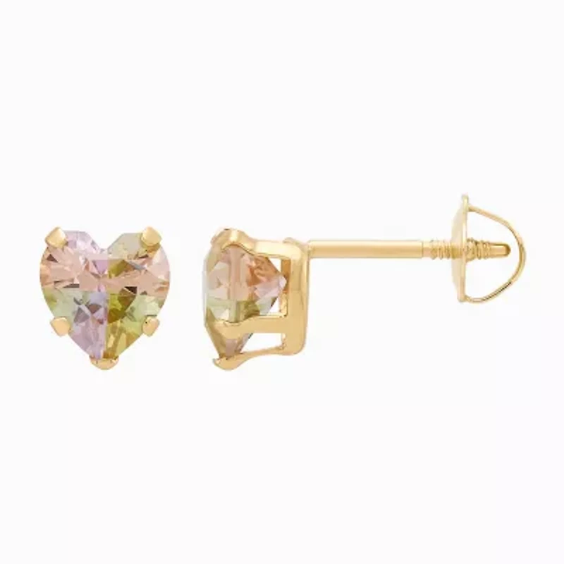 Limited Quantities! Multi Color Cubic Zirconia 14K Gold 5.6mm Heart Stud Earrings