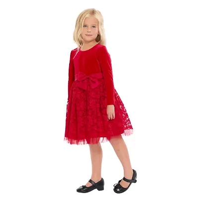 Bonnie Jean Toddler Girls Long Sleeve Velvet Fit + Flare Dress