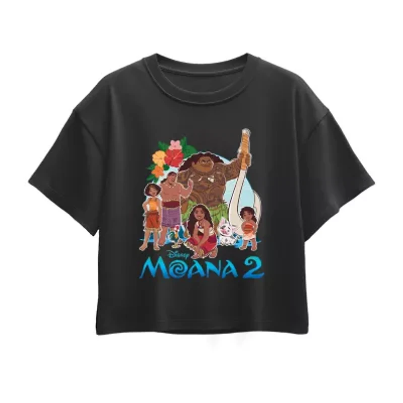 Disney Collection Little & Big Kid Girls Round Neck Short Sleeve Moana Graphic T-Shirt