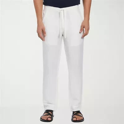 Cubavera 30" Inseam Linen Drawstring Mens Regular Fit Flat Front Pant