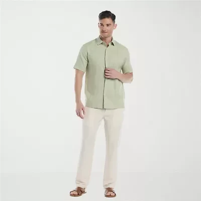 Cubavera 30" Inseam Linen Drawstring Mens Regular Fit Flat Front Pant