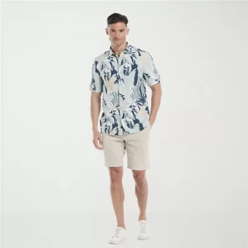 Cubavera Tropical Print Mens Short Sleeve Regular Fit Button-Down Shirt
