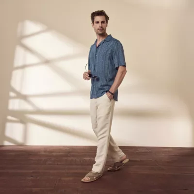 Cubavera Twill Geometric Print Mens Short Sleeve Regular Fit Button-Down Shirt