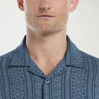 Cubavera Twill Geometric Print Mens Short Sleeve Regular Fit Button-Down Shirt