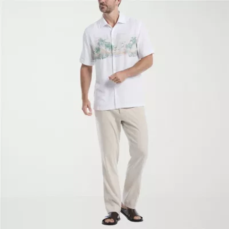 Cubavera Across The Chest Scenic Print Mens Short Sleeve Regular Fit Button-Down Shirt