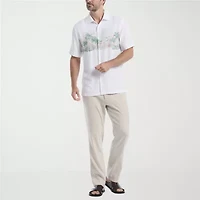 Cubavera Across The Chest Scenic Print Mens Short Sleeve Regular Fit Button-Down Shirt