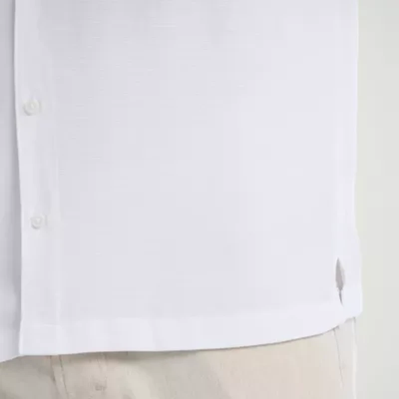 Cubavera Across The Chest Scenic Print Mens Short Sleeve Regular Fit Button-Down Shirt