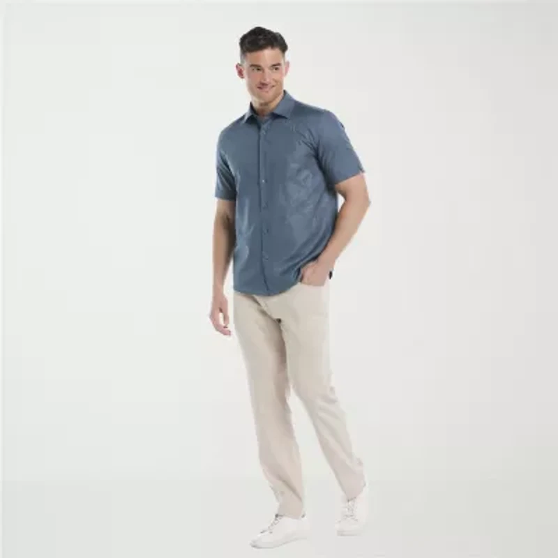 Cubavera Asymmertical Emboridered Mens Short Sleeve Regular Fit Button-Down Shirt