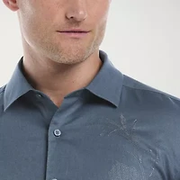 Cubavera Asymmertical Emboridered Mens Short Sleeve Regular Fit Button-Down Shirt