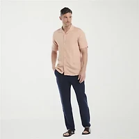 Cubavera Vertical Jacquard Button-Down Mens Short Sleeve Breathable Camp Shirt