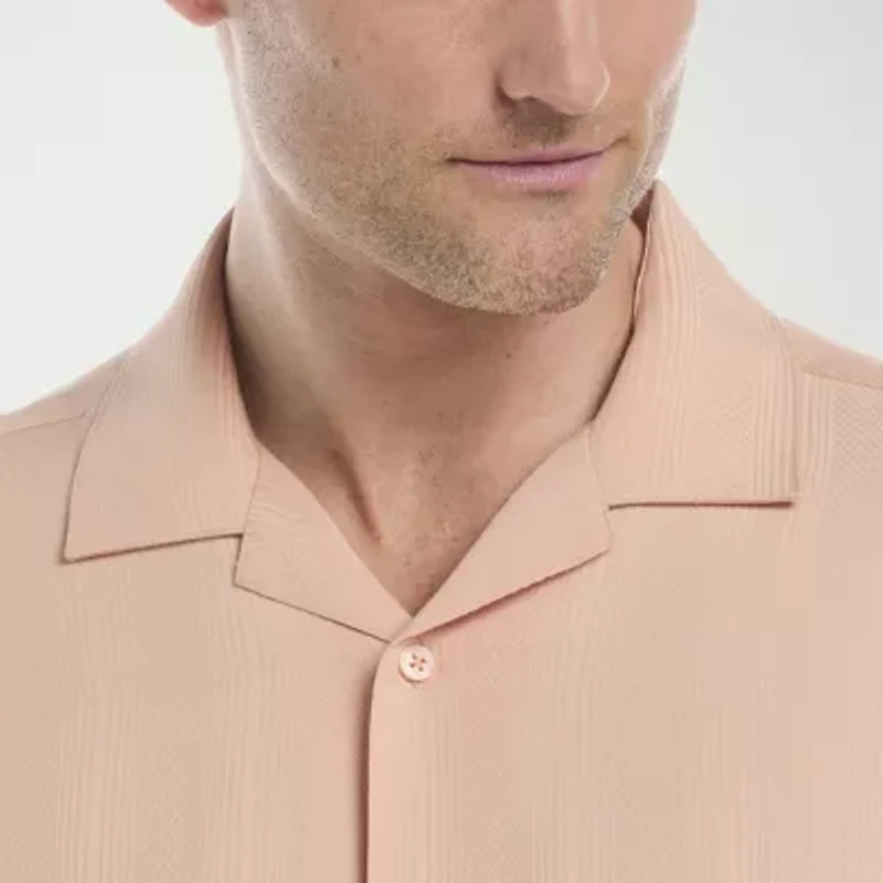 Cubavera Vertical Jacquard Button-Down Mens Short Sleeve Breathable Camp Shirt