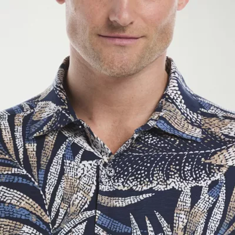 Cubavera Pointillism Tropical Print Mens Short Sleeve Regular Fit Button-Down Shirt