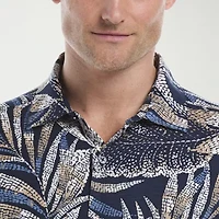 Cubavera Pointillism Tropical Print Mens Short Sleeve Regular Fit Button-Down Shirt