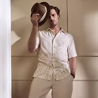 Cubavera Batik Palm Print Mens Short Sleeve Regular Fit Button-Down Shirt