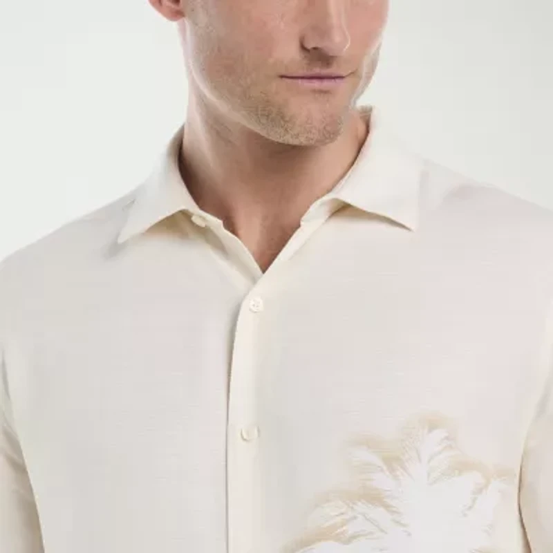 Cubavera Batik Palm Print Mens Short Sleeve Regular Fit Button-Down Shirt