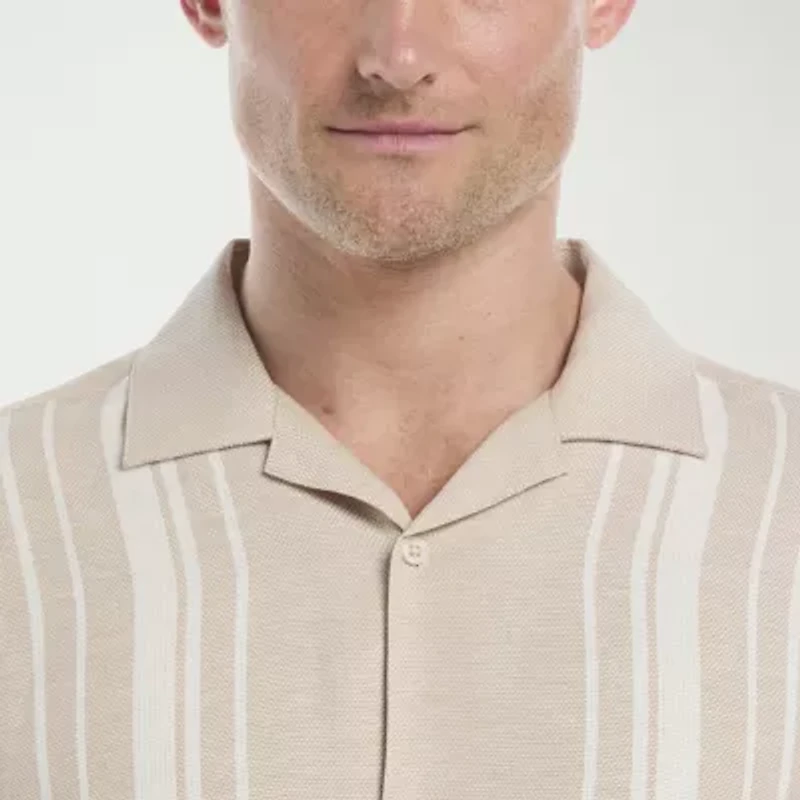 Cubavera Dobby Yarn Dye Panels Mens Short Sleeve Regular Fit Button-Down Shirt