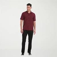 Cubavera Argyle Embroidery Panel Mens Short Sleeve Regular Fit Button-Down Shirt
