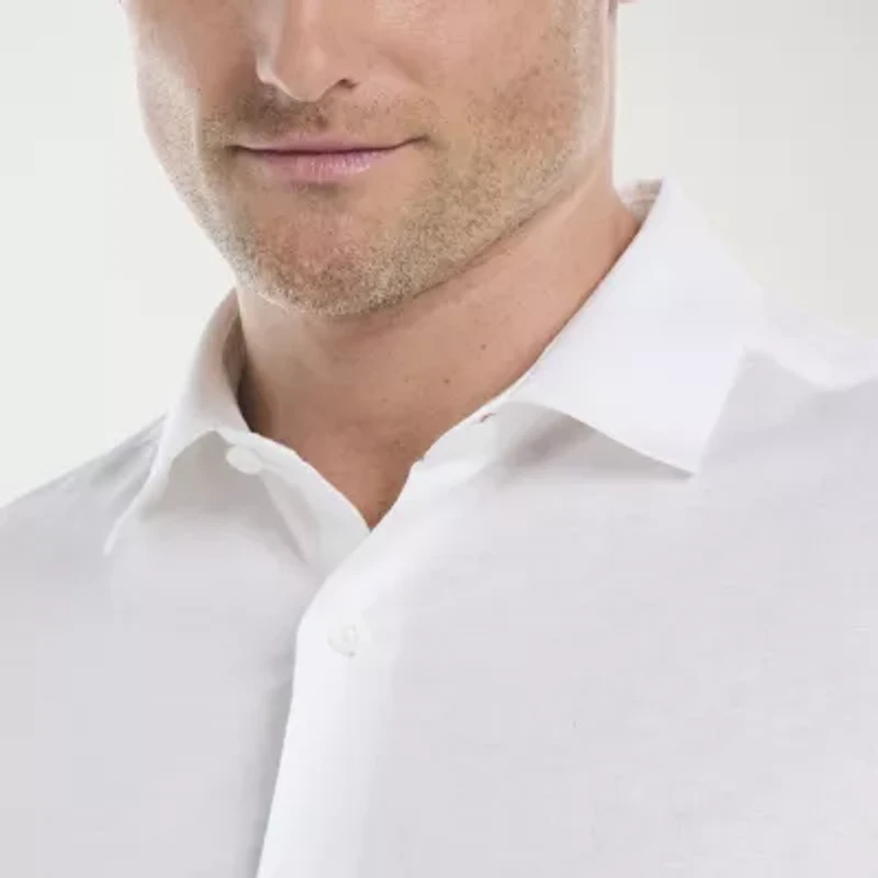 Cubavera Asymmetrical Placement Print Mens Long Sleeve Regular Fit Button-Down Shirt