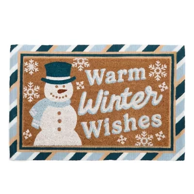 North Pole Trading Co. Blue And White Snowman Indoor Outdoor Rectangular Doormat