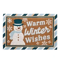 North Pole Trading Co. Blue And White Snowman Indoor Outdoor Rectangular Doormat