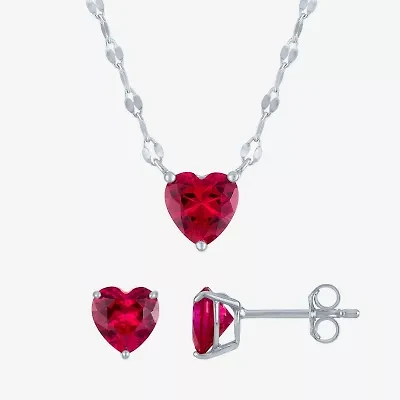 Yes, Please! Womens Lab Created Red Drusy Sterling Silver Heart 2-pc. Jewelry Set