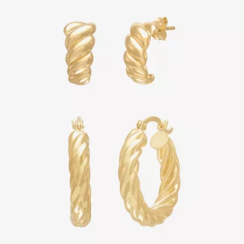 Silver Addiction Womens 14K Gold Over Silver 2 Pair Earring Set