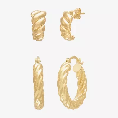 Silver Addiction Womens 14K Gold Over Silver 2 Pair Earring Set