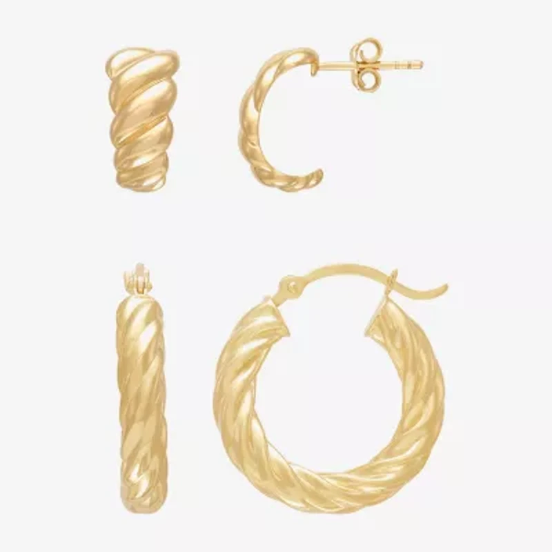 Silver Addiction Womens 14K Gold Over Silver 2 Pair Earring Set