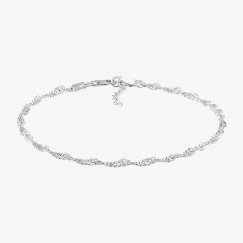 Made in Italy Womens Sterling Silver 10 Inch Solid Singapore Ankle Bracelet