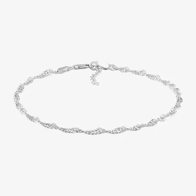 Made in Italy Womens Sterling Silver 10 Inch Solid Singapore Ankle Bracelet