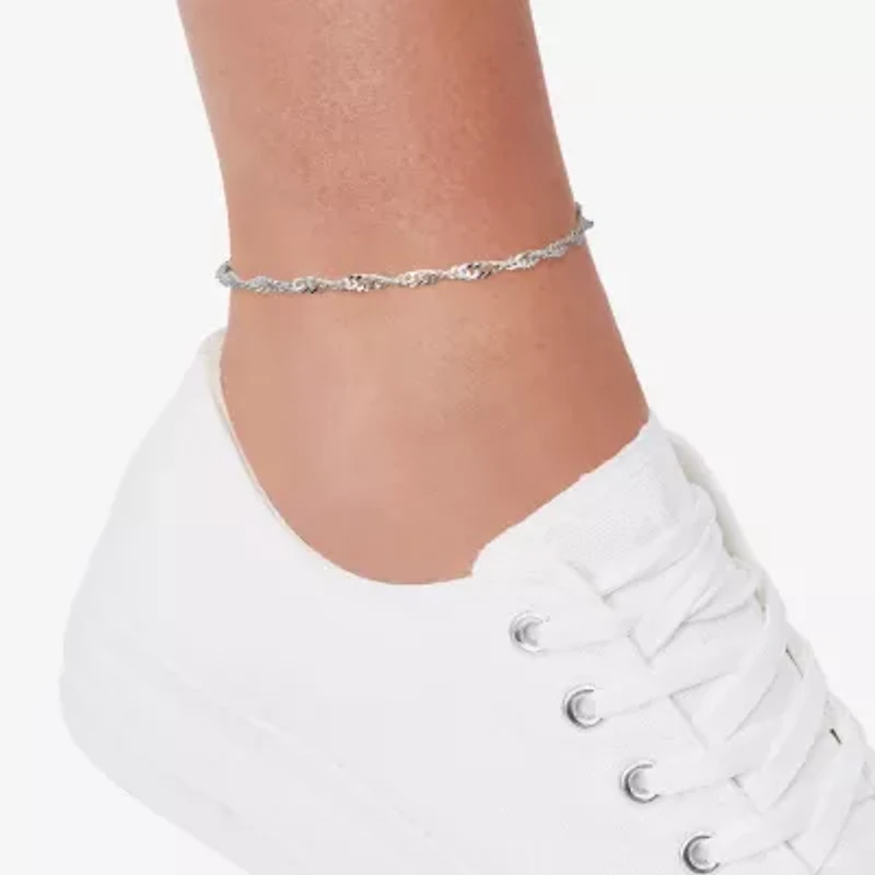 Made in Italy Womens Sterling Silver 10 Inch Solid Singapore Ankle Bracelet