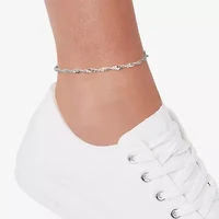 Made in Italy Womens Sterling Silver 10 Inch Solid Singapore Ankle Bracelet